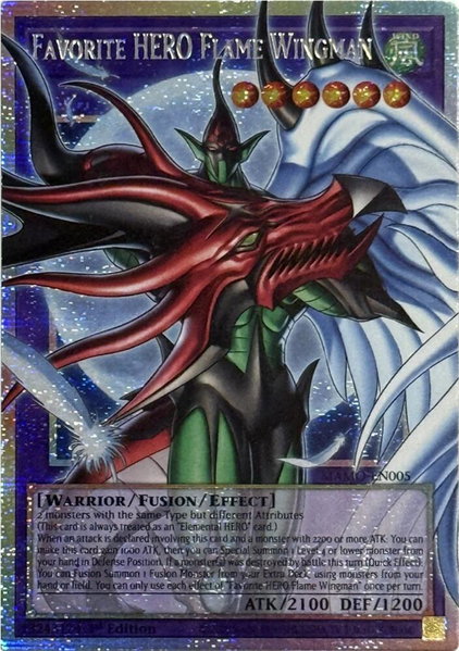 Favorite HERO Flame Wingman (Starlight Rare) (Extended Art) trading card from Magnificent Monsters Favorite HERO Flame Wingman (Starlight Rare) (Extended Art) - Magnificent Monsters YuGiOh trading card