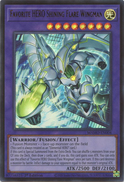 Favorite HERO Shining Flare Wingman trading card from Magnificent Monsters Favorite HERO Shining Flare Wingman - Magnificent Monsters YuGiOh trading card