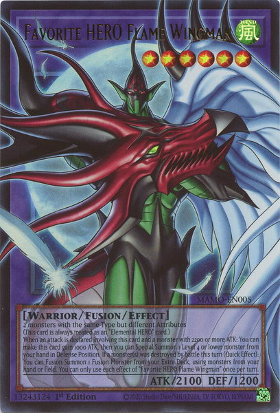 Favorite HERO Flame Wingman (Extended Art) trading card from Magnificent Monsters Favorite HERO Flame Wingman (Extended Art) - Magnificent Monsters YuGiOh trading card