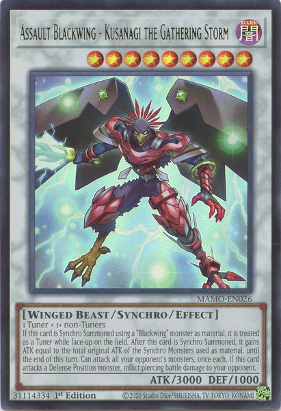 Assault Blackwing - Kusanagi the Gathering Storm trading card from Magnificent Monsters Assault Blackwing - Kusanagi the Gathering Storm - Magnificent Monsters YuGiOh trading card