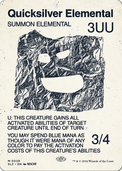 Quicksilver Elemental (0029) trading card from Secret Lair x MSCHF: The Zeta Set Quicksilver Elemental (0029) - Secret Lair x MSCHF: The Zeta Set Magic: The Gathering trading card
