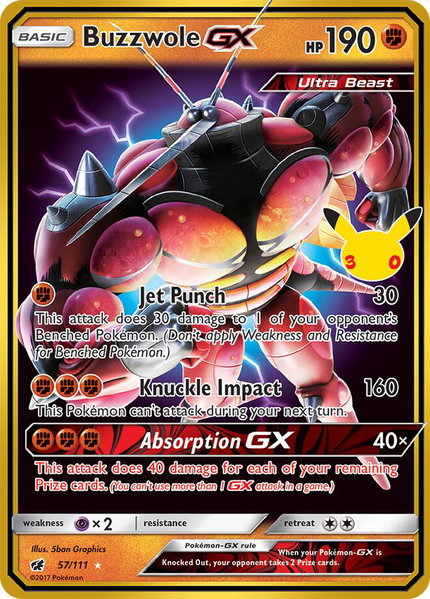 Buzzwole GX trading card from ME: 30th Celebration Classic Collection Buzzwole GX - ME: 30th Celebration Classic Collection Pokémon trading card