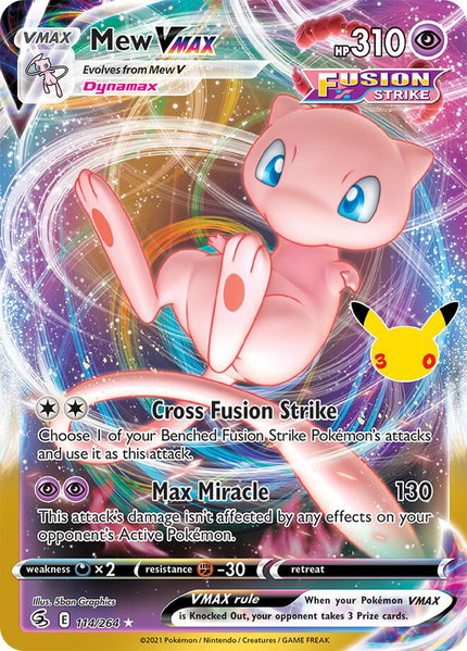 Mew VMAX trading card from ME: 30th Celebration Classic Collection Mew VMAX - ME: 30th Celebration Classic Collection Pokémon trading card