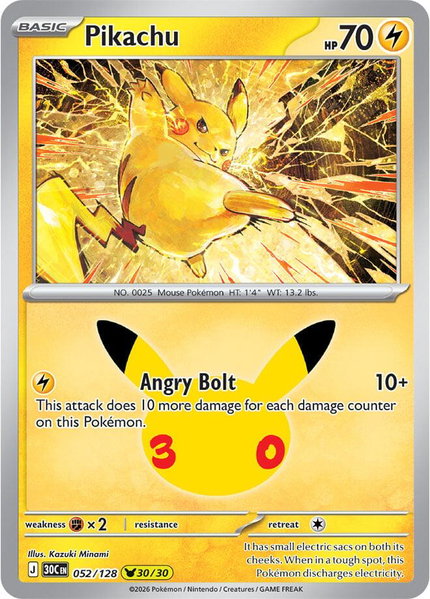 Pikachu - 052/128 - ME: 30th Celebration Pokémon trading card