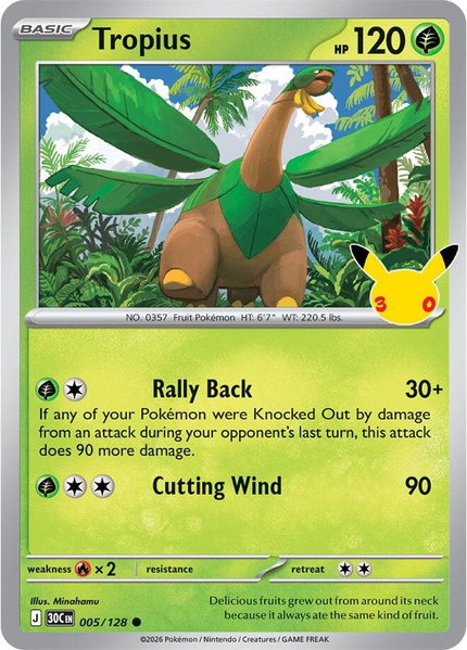 Tropius trading card from ME: 30th Celebration Tropius - ME: 30th Celebration Pokémon trading card
