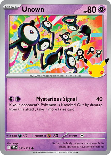 Unown trading card from ME: 30th Celebration Unown - ME: 30th Celebration Pokémon trading card