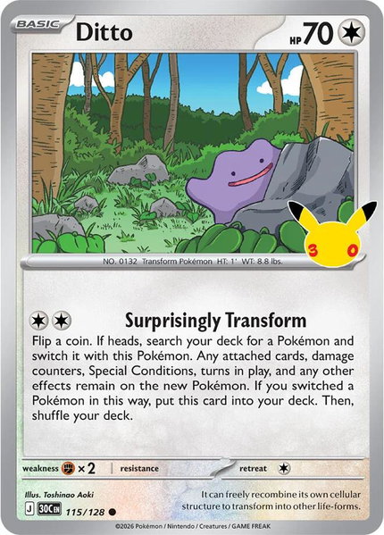 Ditto trading card from ME: 30th Celebration Ditto - ME: 30th Celebration Pokémon trading card