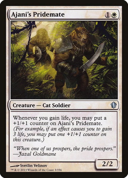 Ajani's Pridemate trading card from Commander 2013 Ajani's Pridemate - Commander 2013 Magic: The Gathering trading card