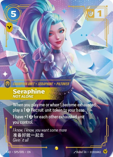 Seraphine, Not Alone (K/DA Special Art Card) trading card from Radiance Seraphine, Not Alone (K/DA Special Art Card) - Radiance Riftbound trading card