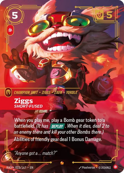 Ziggs, Short-Fused trading card from Radiance Ziggs, Short-Fused - Radiance Riftbound trading card