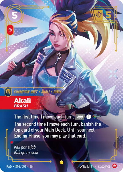Akali, Brash (K/DA Special Art Card) - Radiance Riftbound trading card