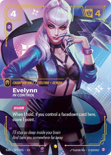 Evelynn, In Control (K/DA Special Art Card) trading card from Radiance Evelynn, In Control (K/DA Special Art Card) - Radiance Riftbound trading card
