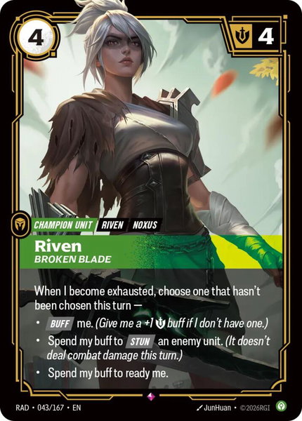 Riven, Broken Blade trading card from Radiance Riven, Broken Blade - Radiance Riftbound trading card