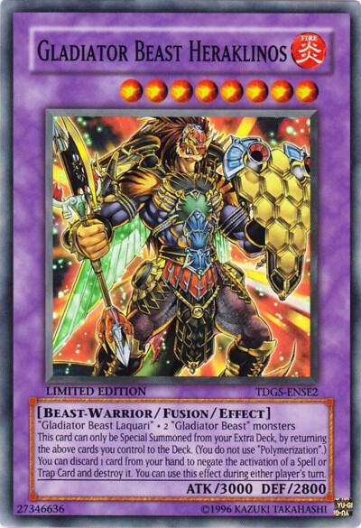 Gladiator Beast Heraklinos trading card from The Duelist Genesis Gladiator Beast Heraklinos - The Duelist Genesis YuGiOh trading card