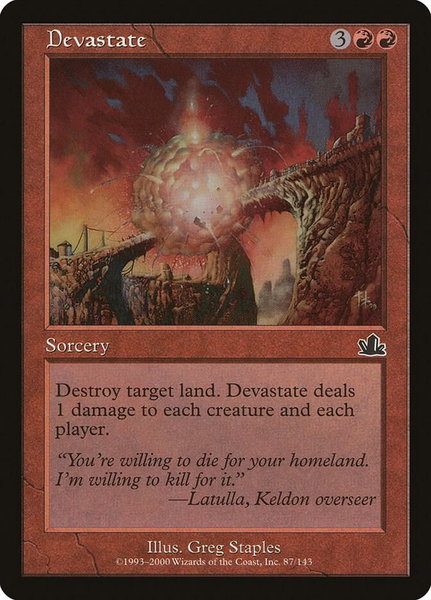 Devastate trading card from Prophecy Devastate - Prophecy Magic: The Gathering trading card