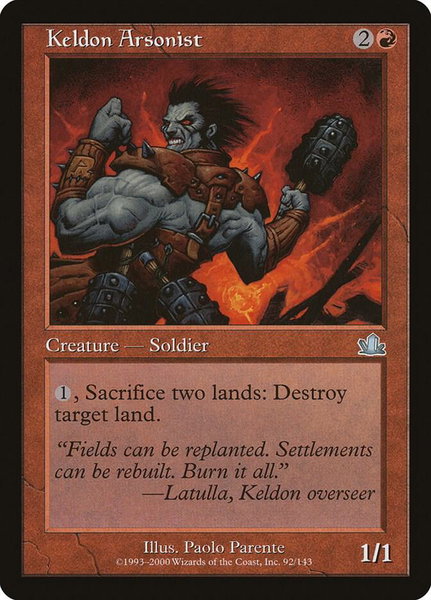 Keldon Arsonist trading card from Prophecy Keldon Arsonist - Prophecy Magic: The Gathering trading card