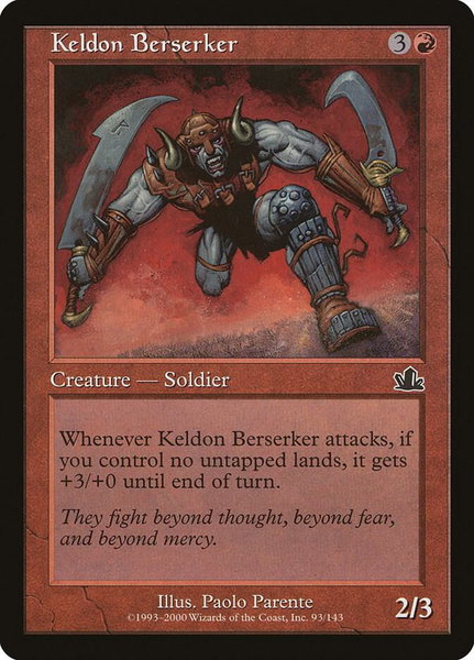 Keldon Berserker trading card from Prophecy Keldon Berserker - Prophecy Magic: The Gathering trading card