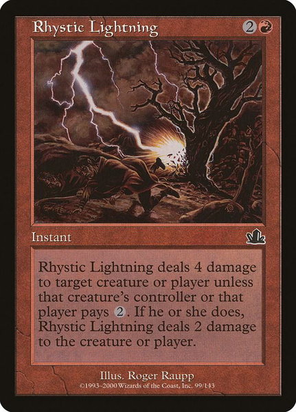 Rhystic Lightning trading card from Prophecy Rhystic Lightning - Prophecy Magic: The Gathering trading card