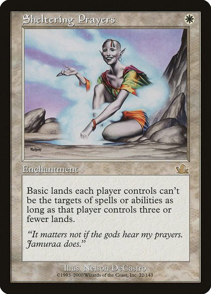 Sheltering Prayers trading card from Prophecy Sheltering Prayers - Prophecy Magic: The Gathering trading card