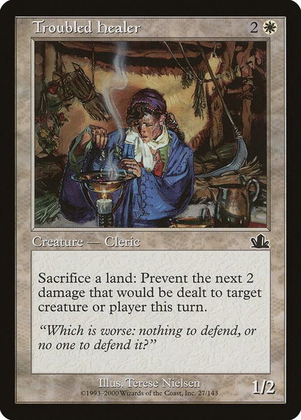 Troubled Healer trading card from Prophecy Troubled Healer - Prophecy Magic: The Gathering trading card