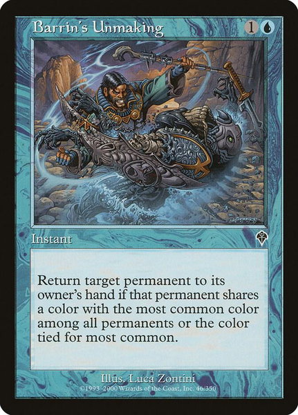 Barrin's Unmaking trading card from Invasion Barrin's Unmaking - Invasion Magic: The Gathering trading card