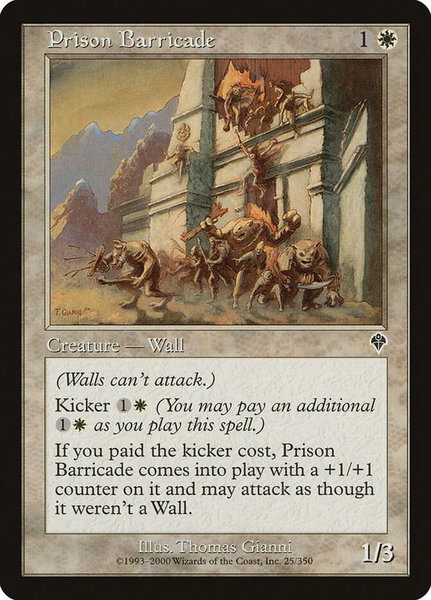Prison Barricade trading card from Invasion Prison Barricade - Invasion Magic: The Gathering trading card