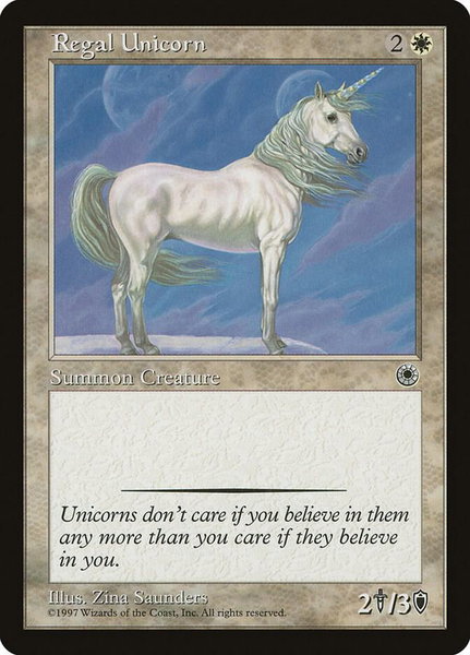 Regal Unicorn trading card from Portal Regal Unicorn - Portal Magic: The Gathering trading card