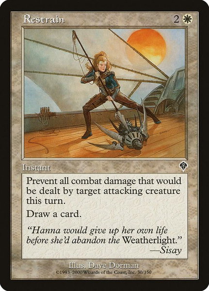 Restrain trading card from Invasion Restrain - Invasion Magic: The Gathering trading card