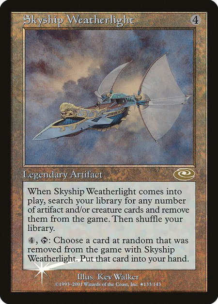 Skyship Weatherlight (Alt. Art Foil) trading card from Planeshift Skyship Weatherlight (Alt. Art Foil) - Planeshift Magic: The Gathering trading card