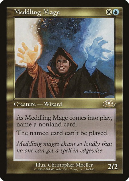 Meddling Mage trading card from Planeshift Meddling Mage - Planeshift Magic: The Gathering trading card