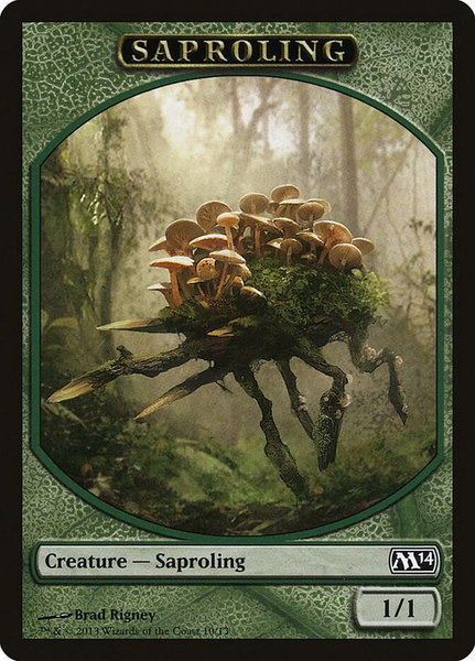 Saproling Token trading card from Magic 2014 (M14) Saproling Token - Magic 2014 (M14) Magic: The Gathering trading card