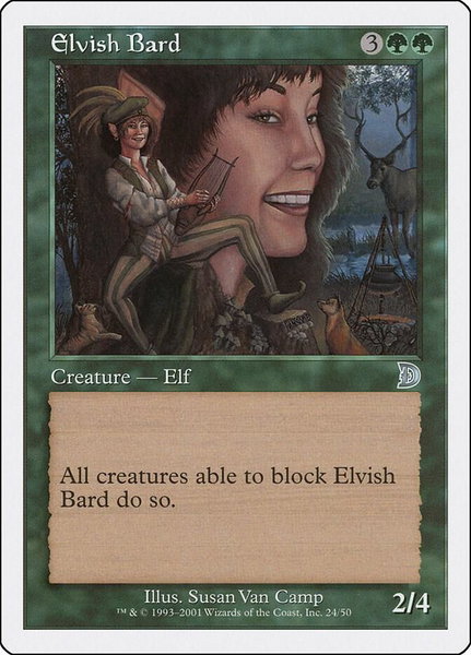 Elvish Bard trading card from Deckmasters Garfield vs Finkel Elvish Bard - Deckmasters Garfield vs Finkel Magic: The Gathering trading card