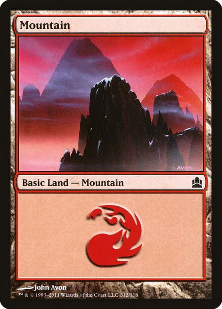 Mountain (312) - Commander Magic: The Gathering trading card