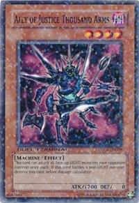 Ally of Justice Thousand Arms trading card from Duel Terminal 1 Ally of Justice Thousand Arms - Duel Terminal 1 YuGiOh trading card