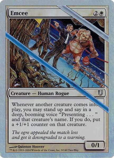 Emcee (Alternate Foil) trading card from Unhinged Emcee (Alternate Foil) - Unhinged Magic: The Gathering trading card