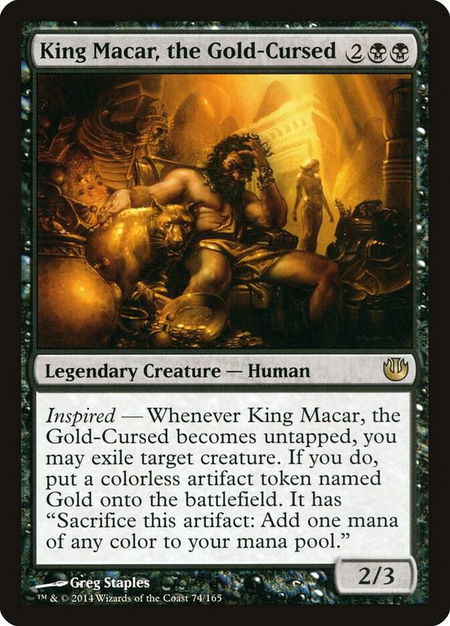 King Macar, the Gold-Cursed trading card from Journey Into Nyx King Macar, the Gold-Cursed - Journey Into Nyx Magic: The Gathering trading card