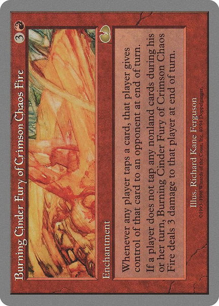 Burning Cinder Fury of Crimson Chaos Fire trading card from Unglued Burning Cinder Fury of Crimson Chaos Fire - Unglued Magic: The Gathering trading card