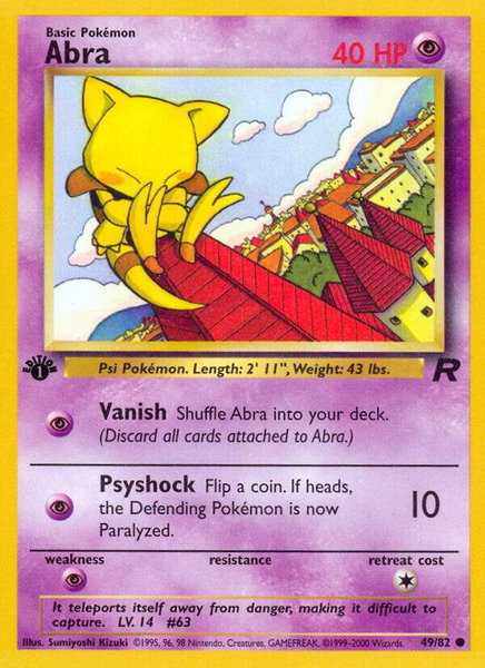 Abra trading card from Team Rocket Abra - Team Rocket Pokémon trading card