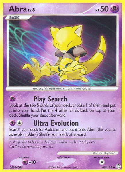 Abra trading card from Mysterious Treasures Abra - Mysterious Treasures Pokémon trading card