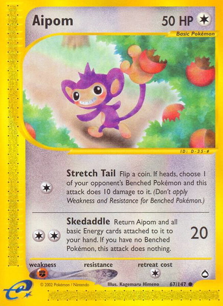 Aipom trading card from Aquapolis Aipom - Aquapolis Pokémon trading card