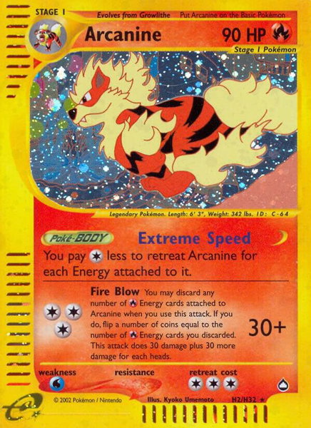 Arcanine (H2) trading card from Aquapolis Arcanine (H2) - Aquapolis Pokémon trading card