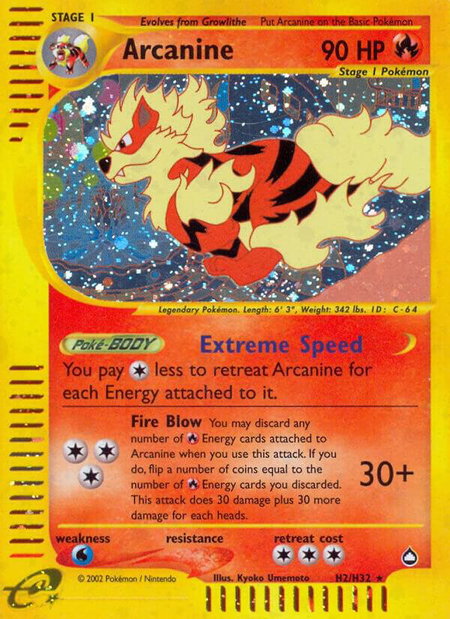 Arcanine (H2) - Aquapolis Pokémon trading card