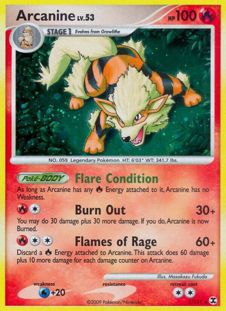 Arcanine trading card from Rising Rivals Arcanine - Rising Rivals Pokémon trading card