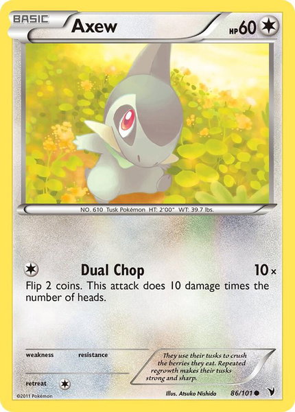 Axew trading card from Noble Victories Axew - Noble Victories Pokémon trading card