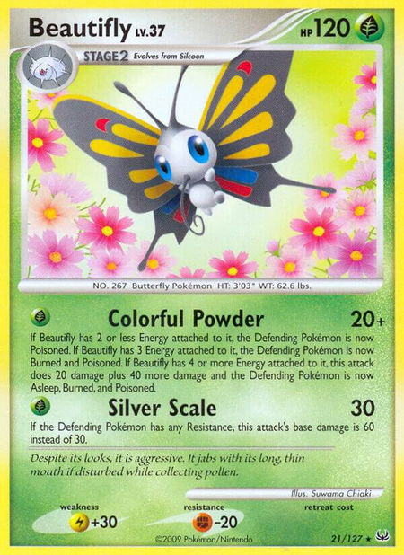 Beautifly trading card from Platinum Beautifly - Platinum Pokémon trading card