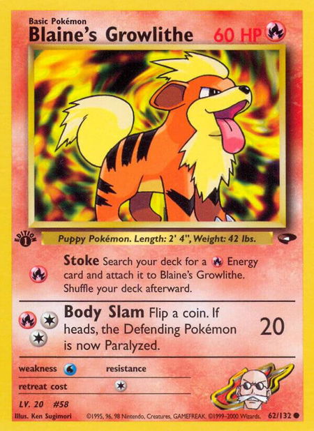 Blaine's Growlithe - Gym Challenge Pokémon trading card