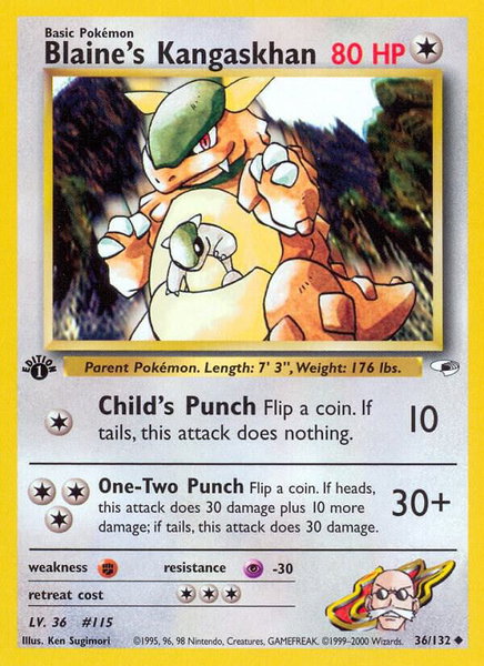 Blaine's Kangaskhan trading card from Gym Heroes Blaine's Kangaskhan - Gym Heroes Pokémon trading card