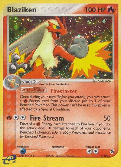 Blaziken - 3/109 trading card from Ruby and Sapphire Blaziken - 3/109 - Ruby and Sapphire Pokémon trading card