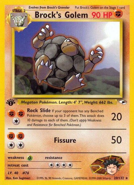 Brock's Golem trading card from Gym Heroes Brock's Golem - Gym Heroes Pokémon trading card