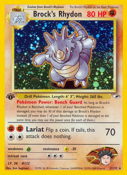 Brock's Rhydon trading card from Gym Heroes Brock's Rhydon - Gym Heroes Pokémon trading card